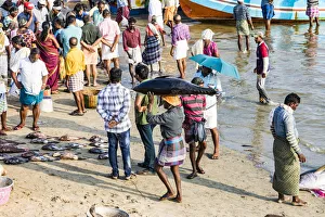 India Prints: The beach at Vizhinjam near Kovalam where the fishing boats land their catches