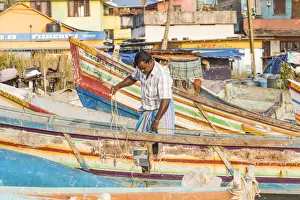 India Prints: The beach at Vizhinjam near Kovalam where the fishing boats land their catches