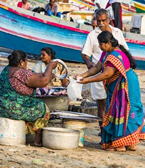 India Prints: The beach at Vizhinjam near Kovalam where the fishing boats land their catches