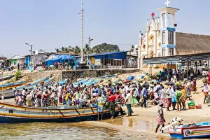 India Prints: The beach at Vizhinjam near Kovalam where the fishing boats land their catches