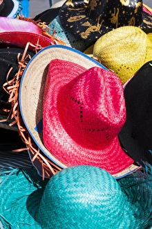 Market Prints: Colourful hats on sale in Peniscola, Spain
