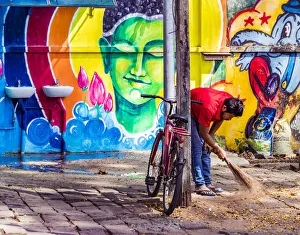 A colourful mural at a cafeat Fort Kochi in Kerala, India