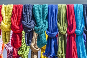 Market Prints: Colourful scarves at Nules, Spain