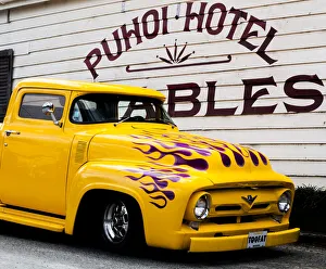 A decorated car outside the Puhoi Hotel in Puhoi, Auckland Region, New Zealand