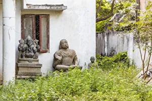 Granite stone carvings in a garden at Mamallapuram in Tamil Nadu, India