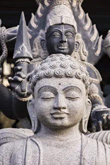 India Prints: Granite stone carvings outside a shop at Mamallapuram in Tamil Nadu, India