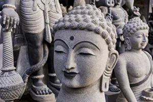 India Prints: Granite stone carvings outside a shop at Mamallapuram in Tamil Nadu, India