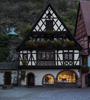 Architecture Prints: The half-timbered Maison Herzer at dusk in Kaysersberg, France