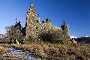 Snow Prints: Kilchurn Castle beside Loch Awe in Argyll and Bute, Scotland