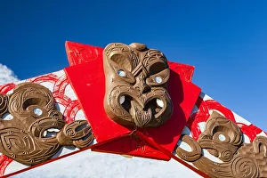 : A Maori wood sculpture in Wellington, New Zealand