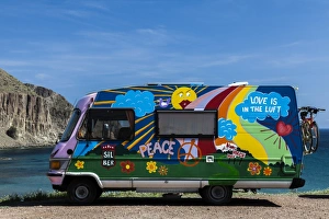Seaside Prints: A multicoloured motorhome at La Isleta in Spain