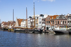 Old buildings by a canal, Leiden, Netherlands