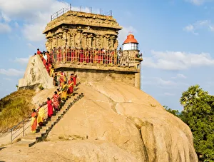 Pilgrims at a temple at Mamallapuram in Tamil Nadu, India