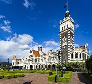 : The railway station at Dunedin in Otago, New Zealand