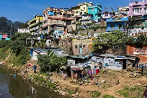India Prints: Riverside housing at Conoor in Tamil Nadu, India