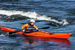 Trending: A sea kayaker at the Falls of Lora at Connel in Scotland