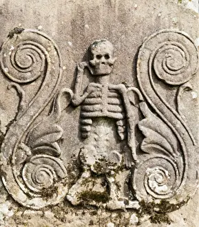 A skeleton engraved on a gravestone, Kirkoswald, Scotland