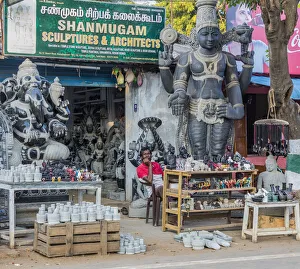 India Prints: A stone carving shop at Mamallapuram in Tamil Nadu, India