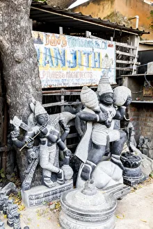 India Prints: A stone carving shop at Mamallapuram in Tamil Nadu, India