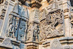 India Prints: Stone carvings at the Chennakesava Temple at Belur in Karnataka, India