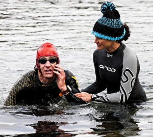 A swimmer finishing the first leg of the 2014 Celtman Triathlon