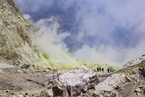 New Zealand Prints: Tourists at the volcanic White Island in Bay of Plenty, New Zealand