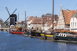 West Netherlands Prints: A windmill by a canal, Leiden, Netherlands