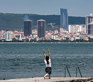 Yoga exercise on the island of B&uuml;y&uuml;kada, one of the Princes` Islands near Istanbul, Turkey